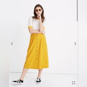 Madewell Yellow Midi Buttoned Skirt